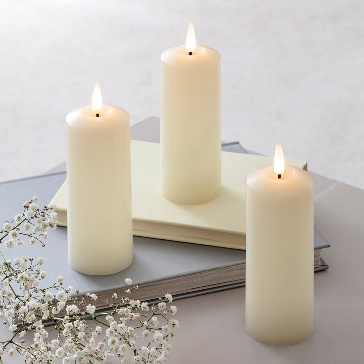 Slender Ivory LED Pillar Candle Trio - product photo 2