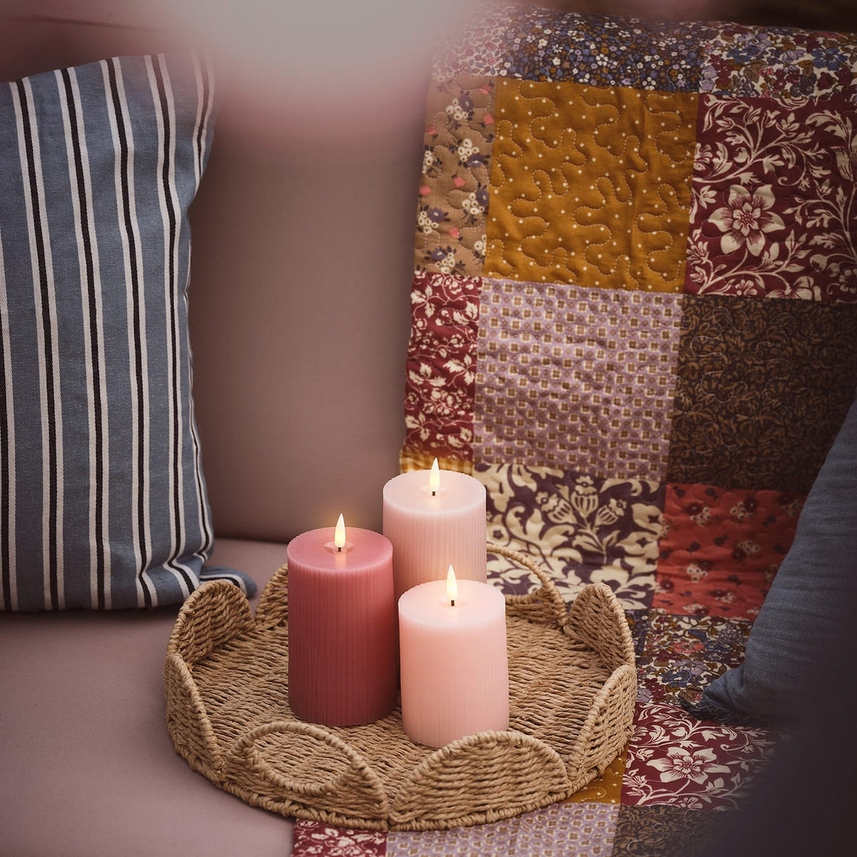 Blush Pink Ribbed LED Candle Trio - product photo 8