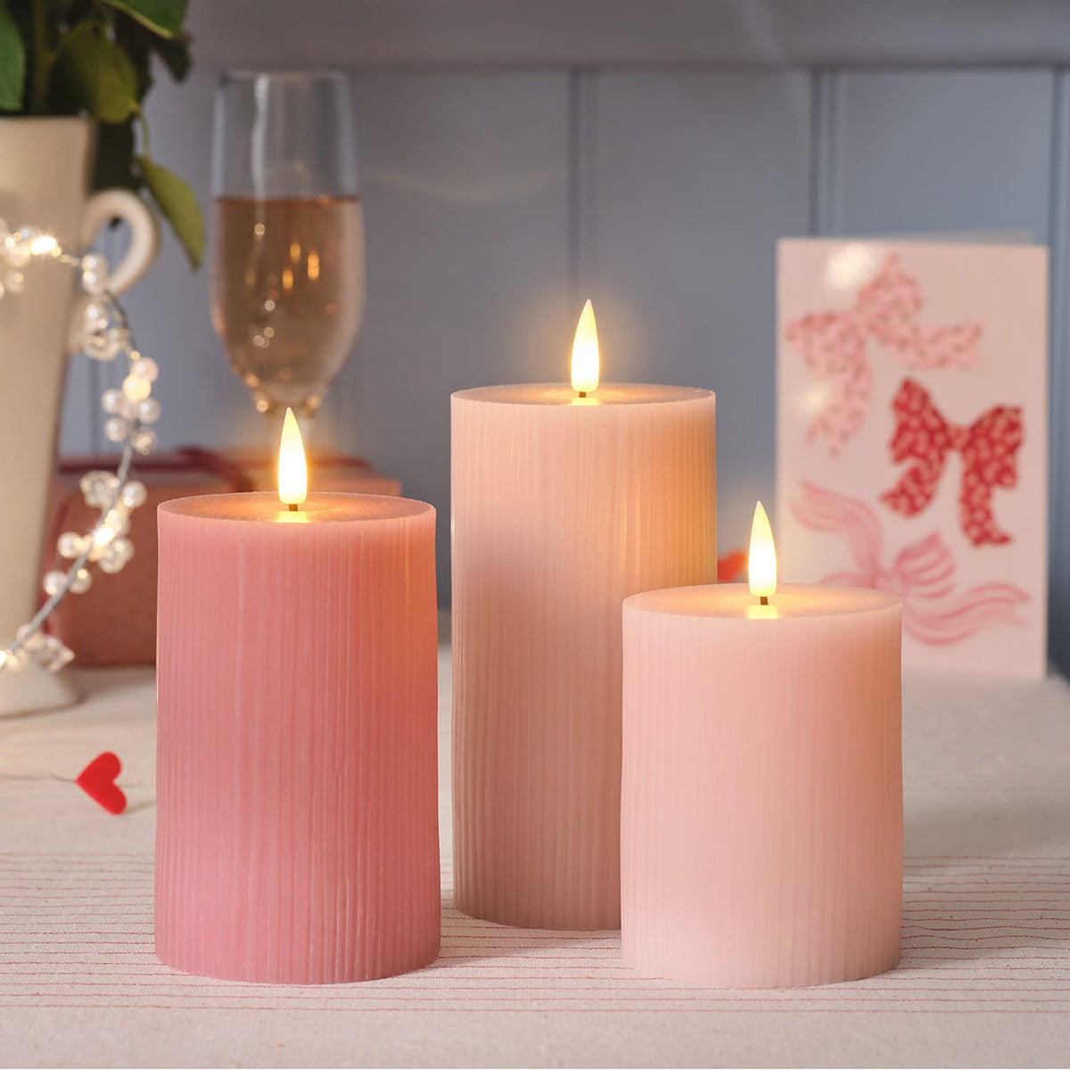 Blush Pink Ribbed LED Candle Trio - product photo 2