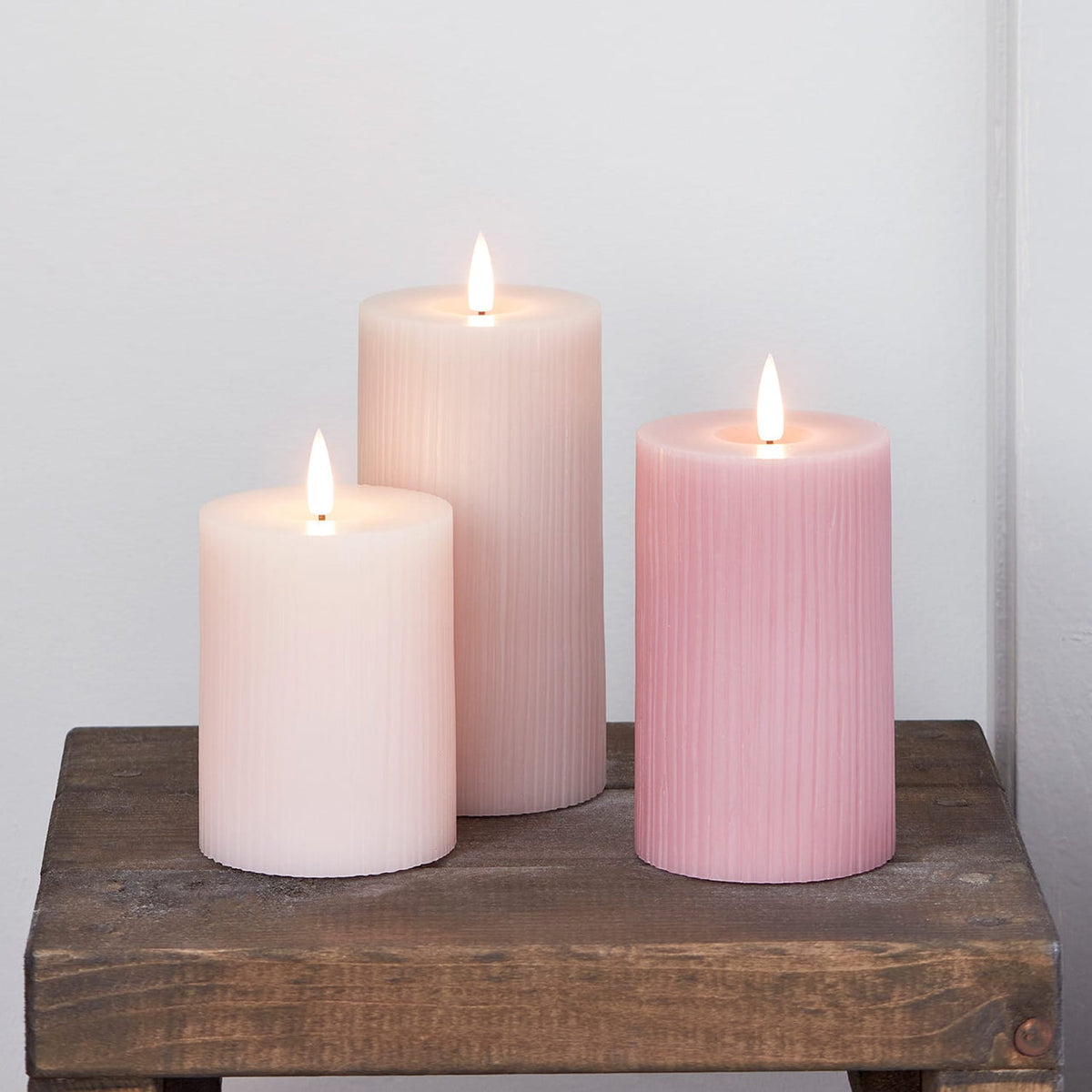 Blush Pink Ribbed LED Candle Trio - product photo 6