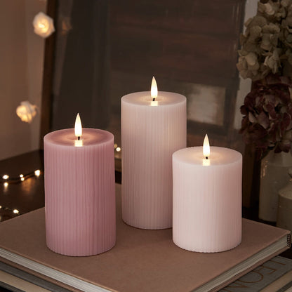 Blush Pink Ribbed LED Candle Trio - product photo 3
