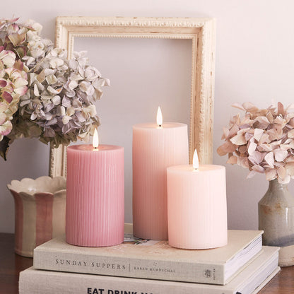 Blush Pink Ribbed LED Candle Trio - product photo 5