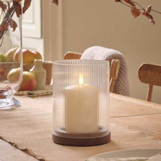 Fluted Glass LED Hurricane Candle Holder - product photo 1