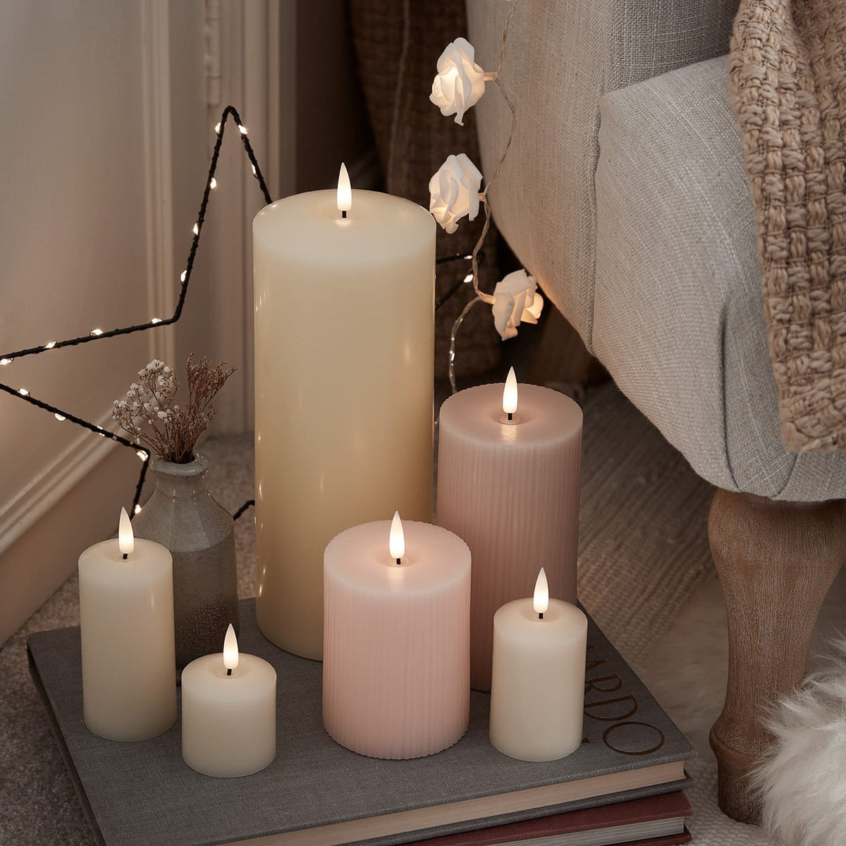 Blush Pink Ribbed LED Candle Trio - product photo 9